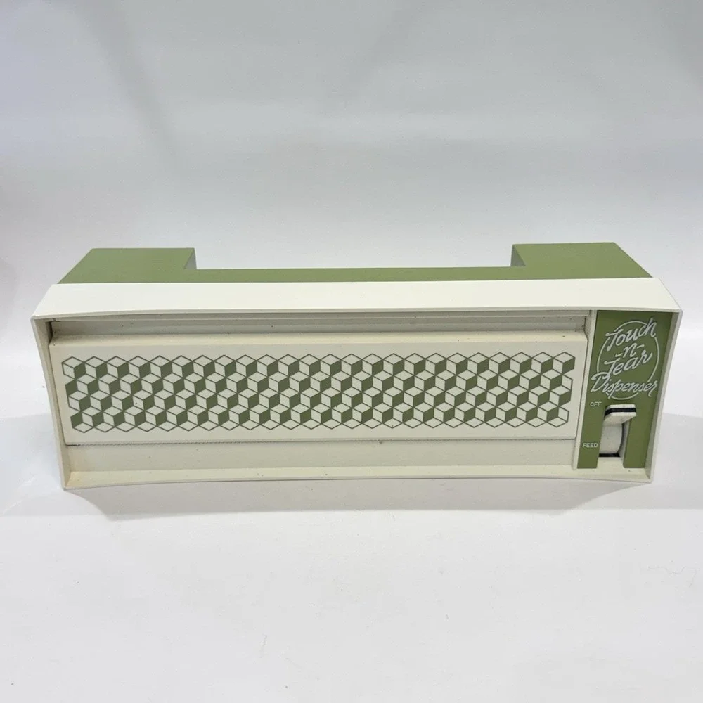 Vintage 70's Touch-n-Tear Automatic Foil Wrap Wax Dispenser Avocado Green IOB - Picture 2 of 15